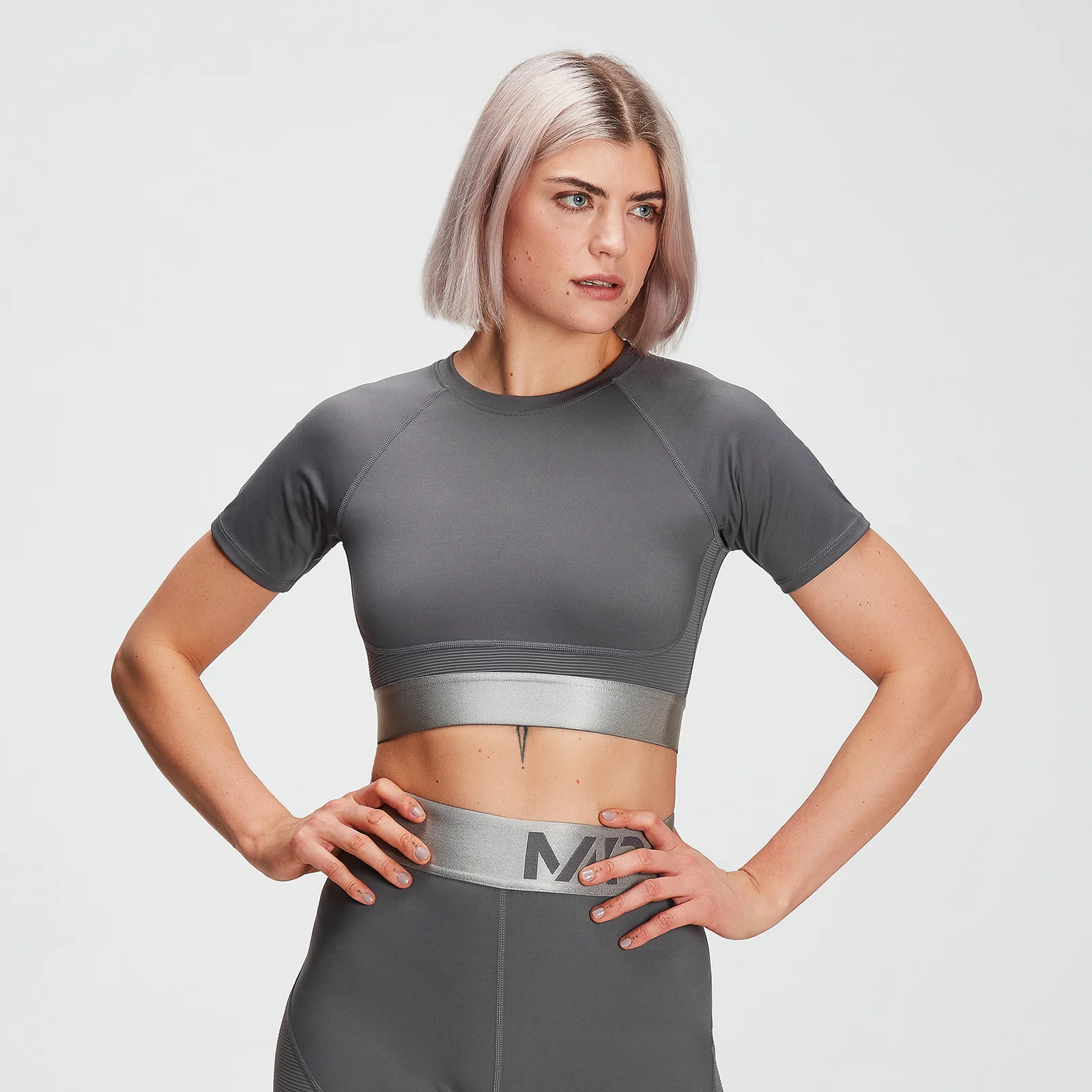 MP Women's Adapt Textured Crop Top- Carbon - XXL Image 1