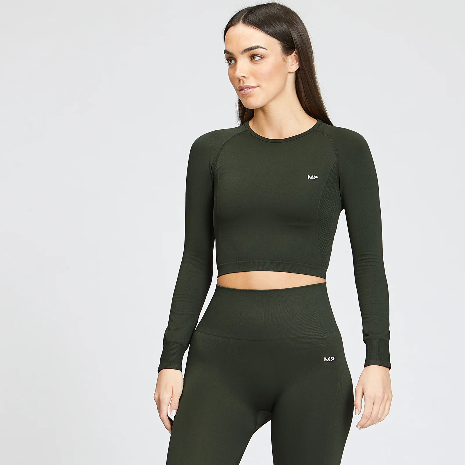 MP Women's Shape Seamless Long Sleeve Crop Top - Vine Leaf - XXS Image 1