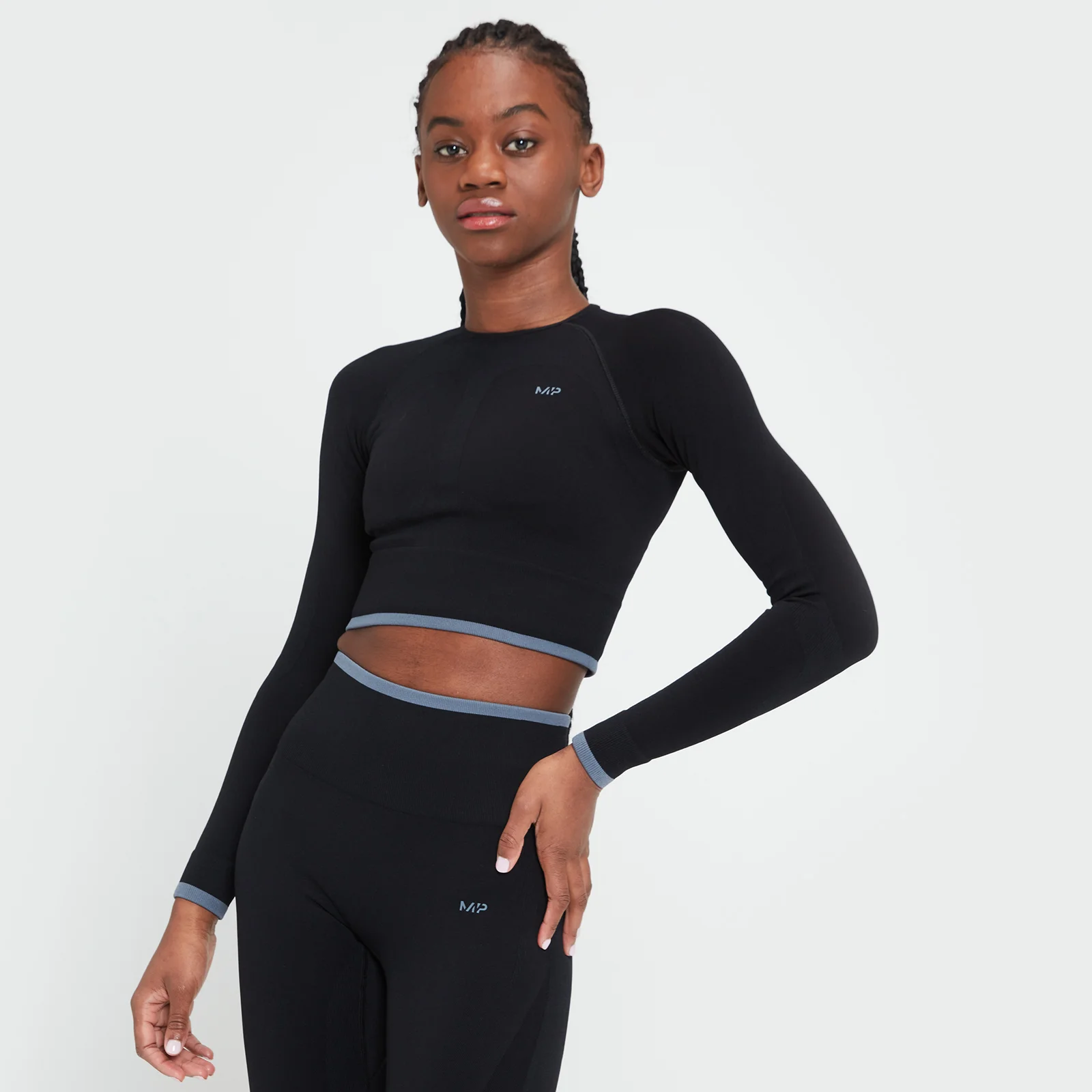 MP Women's Adapt Seamless Long Sleeve Crop Top - Black - XXS Image 1