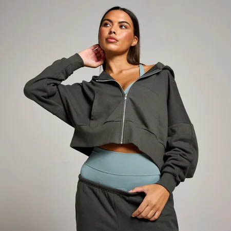 MP Women's Tempo Hybrid Cropped Zip Through Hoodie - Night Grey