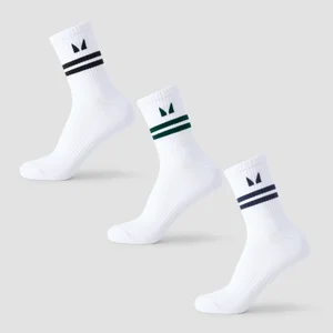 MP Stripe Retro Crew Sock (3 Pack) - Black/Dark Emerald/Dark Sapphire - Size UK 2-5